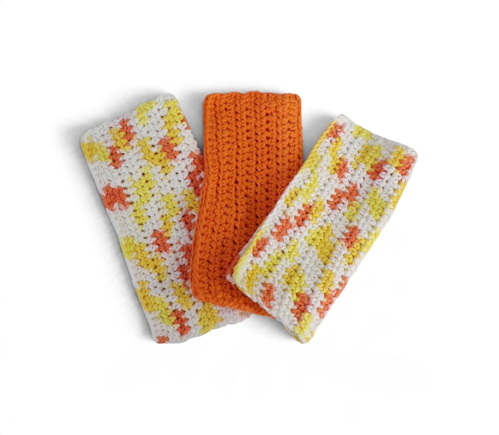 (3) Handmade Crocheted Dishcloths Washcloths 100% Cotton Creamsicle Ombre Orange